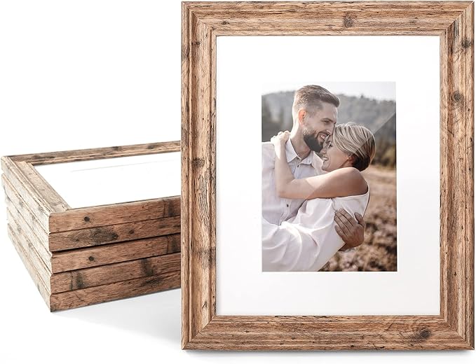 TWING 8x10 Picture Frame Set of 6, Vintage Walnut Photo Frames Display Pictures 5x7 with Mat or 8X10 Without Mat, Tabletop...