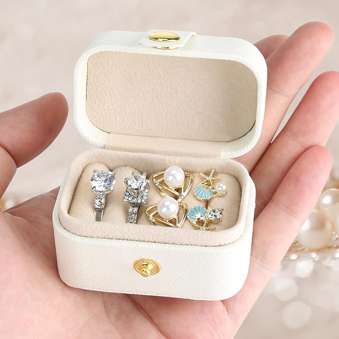 KUKUVR Small Travel Jewelry Box For Ring Stud Earring, Mini Jewelry Ring Holder for Multiple Rings, Portable Jewelry Stora...