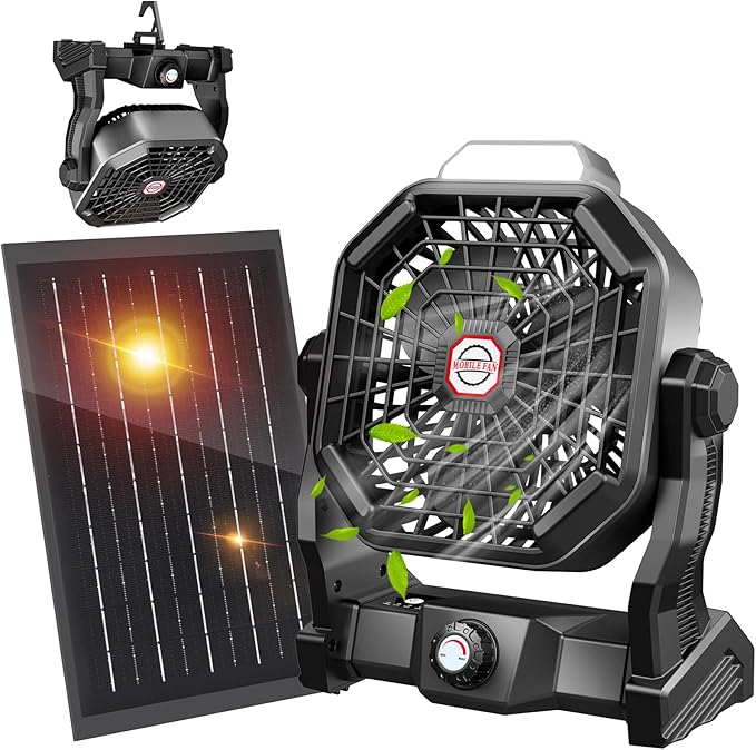 JINLICTE Solar Fan with LED Lantern, Camping Fan with 7W Solar Panel, Rechargeable Solar Powered for Outside, Quiet Batter...