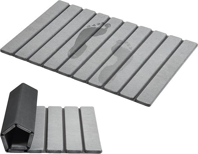 AWW Foldable Stone Bath Mat, Super Absorbent Diatomaceous Earth Mats, Non-Slip 23.6 x 15.5 Inch Quick Drying Mat, Compact ...