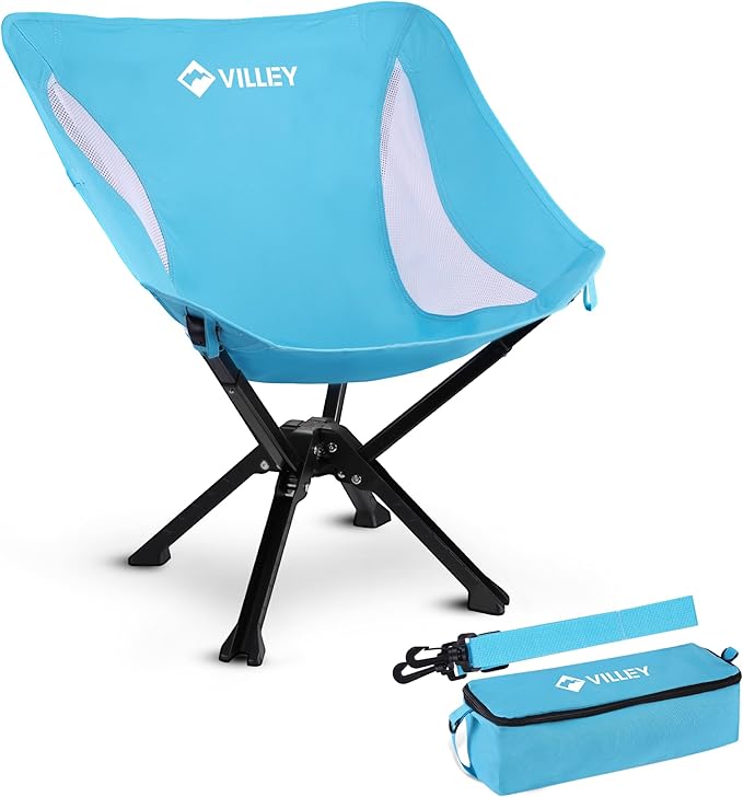 VILLEY Portable Folding Chair Lightweight Camping Chair No Assembly Needed, Quick Setup for Beach, Hiking, Supports 330 LB...