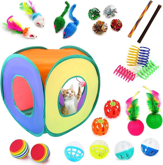 iCAGY Cat Toys, 25-Pack Toy Pack for Indoor Kittens, Kitten Toys Bulk Set - Interactive Kitty Toys with Cube, Crinkle Ball...