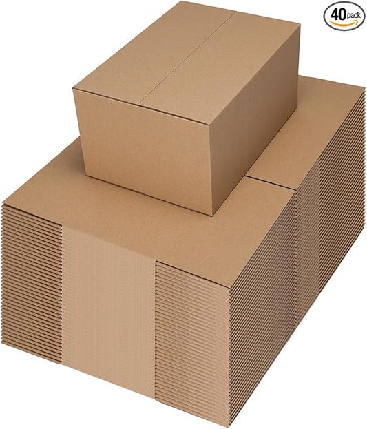 10x7x5 Shipping Boxes Set of 40, Brown Kraft Corrugated Cardboard Boxes Mailers for Packaging, Big Moving Box(25.4x17.8x1...