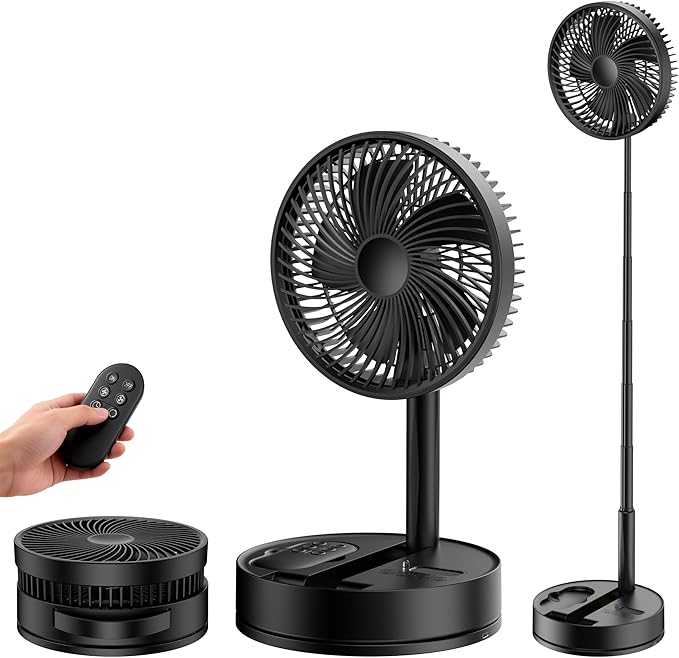 Portable Standing Oscillating Rechargeable Fan - 8" 8000mah Battery Operated USB Fans for Bedroom Quiet Remote Folding Ped...