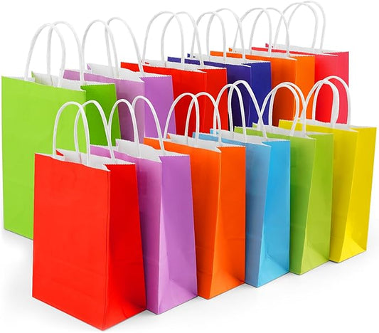 Yasashii Small Gift Bags With Handles, 24Pcs-8 Colors Kraft Paper Party Favor Gift Tteat Bags, Rainbow Bag For Christmas, ...