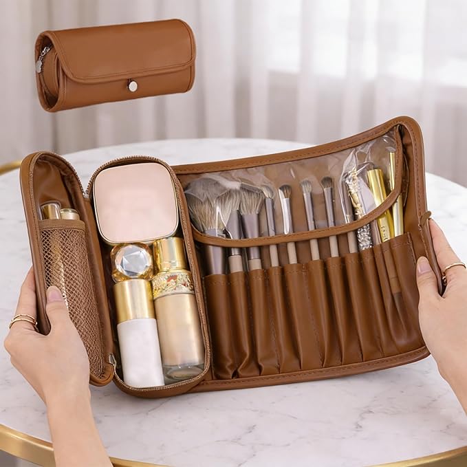 Foldable Makeup Brush Bag for Women, Classical Travel Cosmetic Brushes Pouch Holder for Beauty Birthday Holiday Friend Bro...