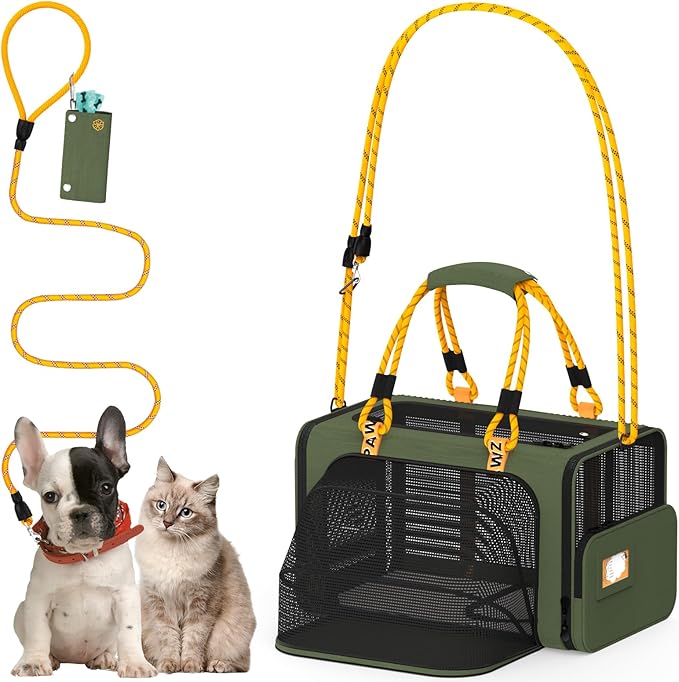 PAWZIDEA Expandable Pet Carrier Airline Approved, 18"×11"×11" Small Dog Carriers, Collapsible Top-Load Cat Carrier for 2 C...