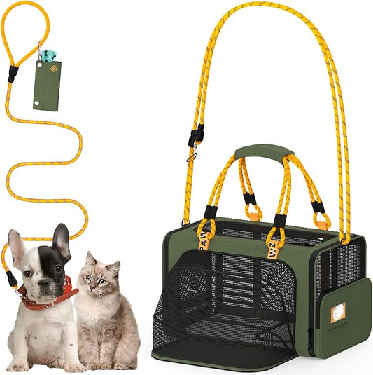 PAWZIDEA Expandable Pet Carrier Airline Approved, 18"×11"×11" Small Dog Carriers, Collapsible Top-Load Cat Carrier for 2 C...