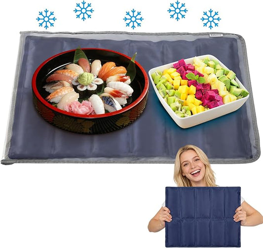 Babeezy Party Mat Chiller,Foldable Reusable Ice Pack Mat with Sleeve Bag 12 Large Cells (2×6) Tray Chiller for Charcuteri...