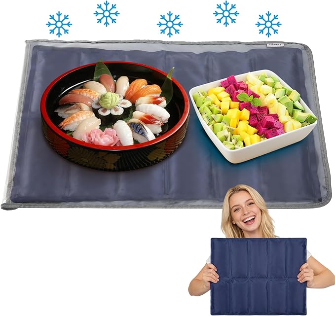 Babeezy Party Mat Chiller,Foldable Reusable Ice Pack Mat with Sleeve Bag 12 Large Cells (2×6) Tray Chiller for Charcuteri...