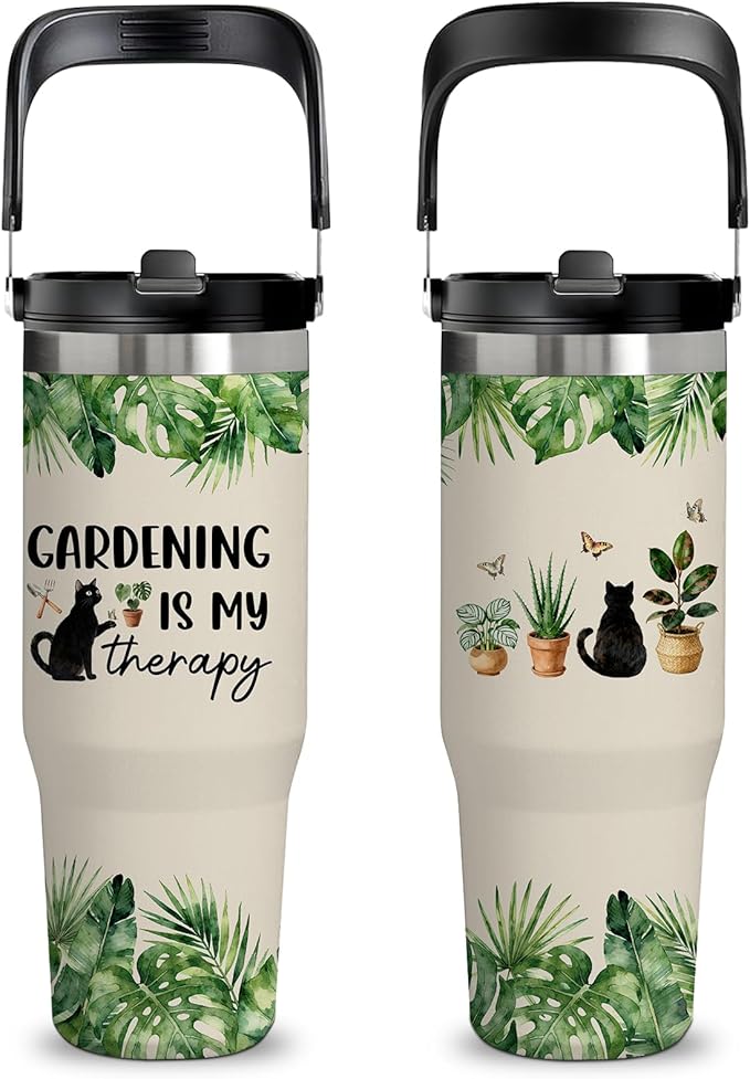 xiiai Garden Gifts for Plant Lovers - 30oz Insulated Stainless Steel Tumbler with Handle, Cute Leak-Proof Water Bottle for...