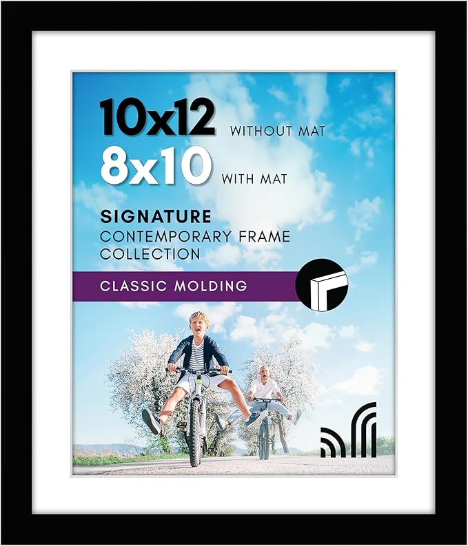 Americanflat 10x12 Picture Frame with Shatter-Resistant Glass - Use as 8x10 Frame with Mat or Display 10x12 Photo Without ...