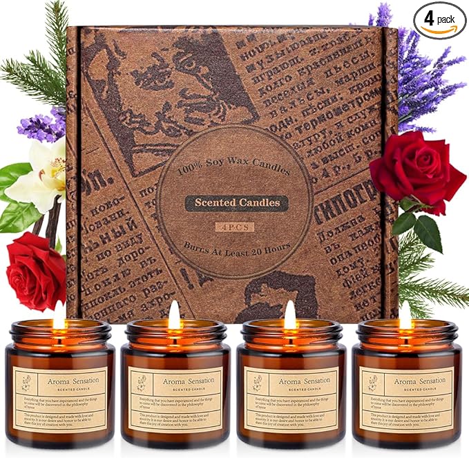 4 Pack Candles for Home Scented,Amber Jar Aromatherapy Candle Gifts for Women,Scented Candles Set for Mother's Day Christm...