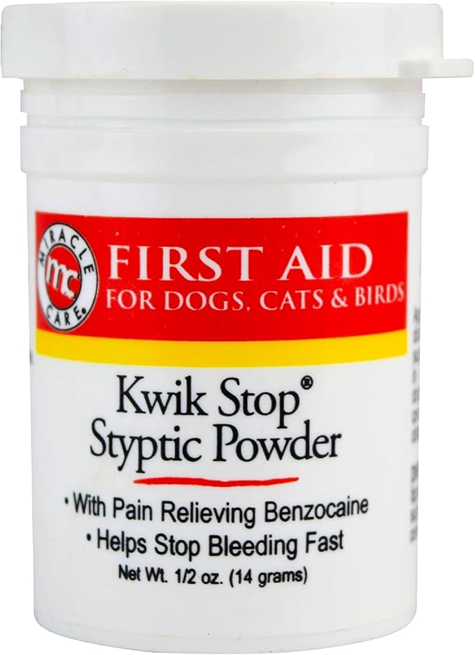 Miracle Care Kwik Stop Styptic Powder for Dogs, Cats and Birds, 0.5 Ounce, Fast Acting Blood Stop Powder with Pain Relievi...