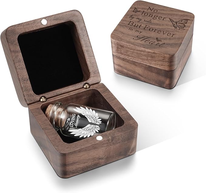 SOITIS Wooden Box for Ashes - Small Glass Urn for Human Ashes Keepsake, Mini Urns for Ashes Cremation Holder, Funeral Keep...