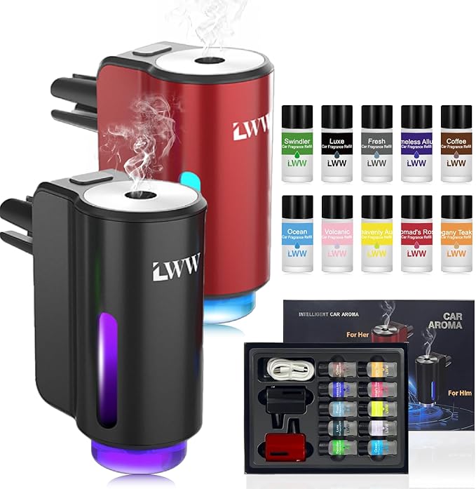 Car Air Freshener Diffuser, Portable Intelligent Car Aroma Diffuser with 3 Adjustable Modes, Rechargeable Car Aromatherapy...