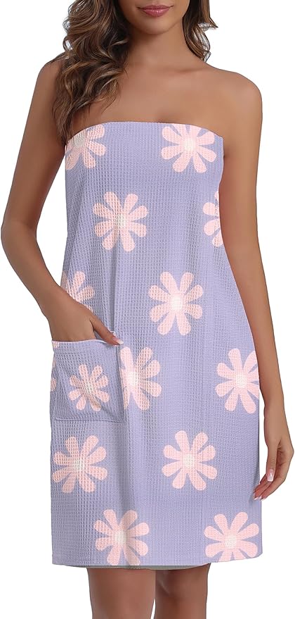Ekouaer Waffle Robes For Women Bath Wraps Lightweight Knee Length Soft Shower Robe with Pocket S-L