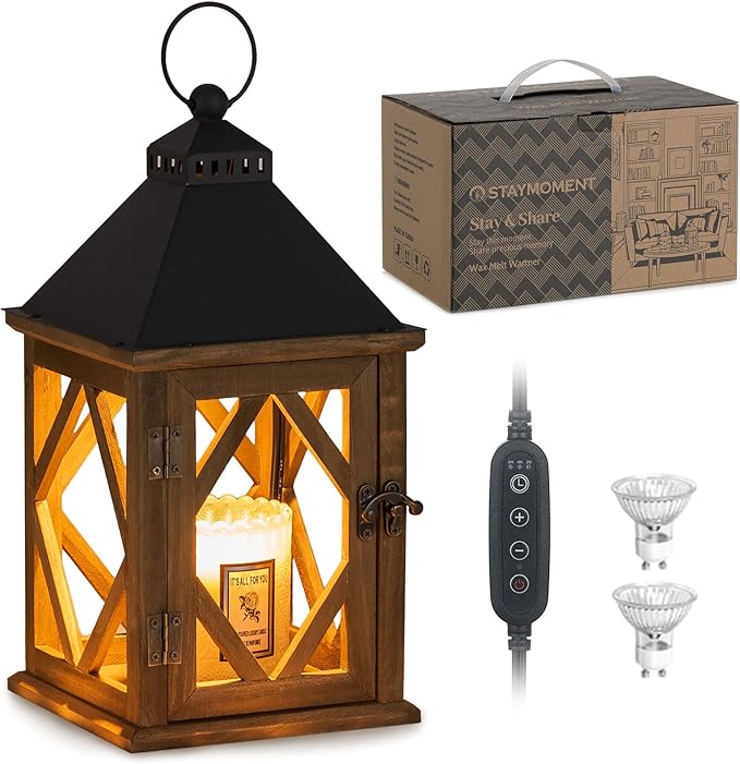 Staymoment Candle Warmer Lamp with Timer: Farmhouse Candle Warmer Lantern Scented Wax Candle Burner Dimmable Vintage Home ...