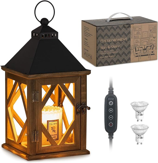 Staymoment Candle Warmer Lamp with Timer: Farmhouse Candle Warmer Lantern Scented Wax Candle Burner Dimmable Vintage Home ...