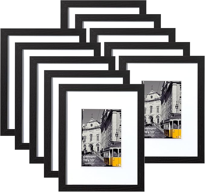 eletecpro 8x10 Picture Frames Set of 10 with Clear Acrylic Cover, Gallery Wall Decor, Displays 5x7 Photos with Mat or 8x10...