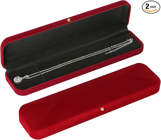 KUKUVR 2 Pieces Velvet Necklace Bracelet Gift Box, Jewelry Long Bracelet Holder case, Chain Display Storage Box for Women ...