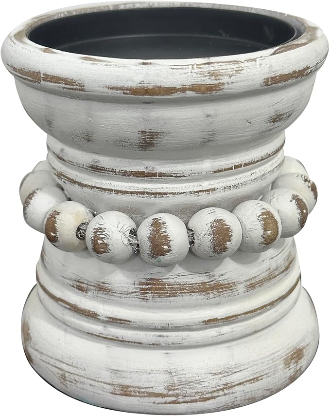 dwellington Farmhouse Rustic Wood Pillar Candle Holder, Decorative Beaded Candlestick Holder Stand for Home Décor, Gifts, ...