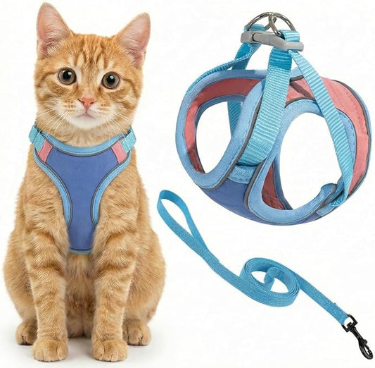 Cat Harness and Leash, Escape-Proof Cat Harness Set, Adjustable Step-in Pet Harness for Walking for Small Medium Cats (Blu...