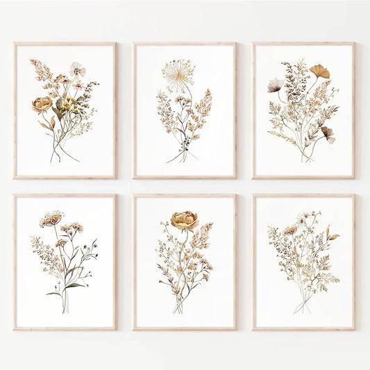 Watercolor Flower Wall Art Set of 6 Botanical Wildflower Wall Decor Boho Neutral Canvas Wall Art Vintage Prints Floral Pic...