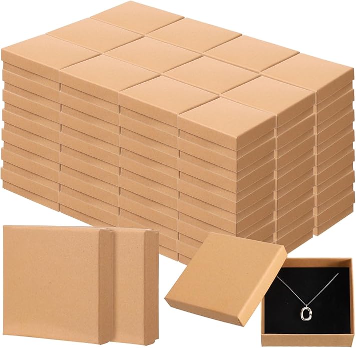 Tenceur 100 Pcs Jewelry Gift Boxes Bulk Kraft Jewelry Cardboard Box for Necklace Earring Bracelet Storage Package