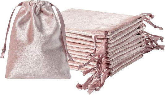 QIANF 12pcs Rose Pink Velvet Drawstring Bags 3x4 inches Glossy Small Velvet Cloth Gift Bags Jewelry Pouches for Storage We...