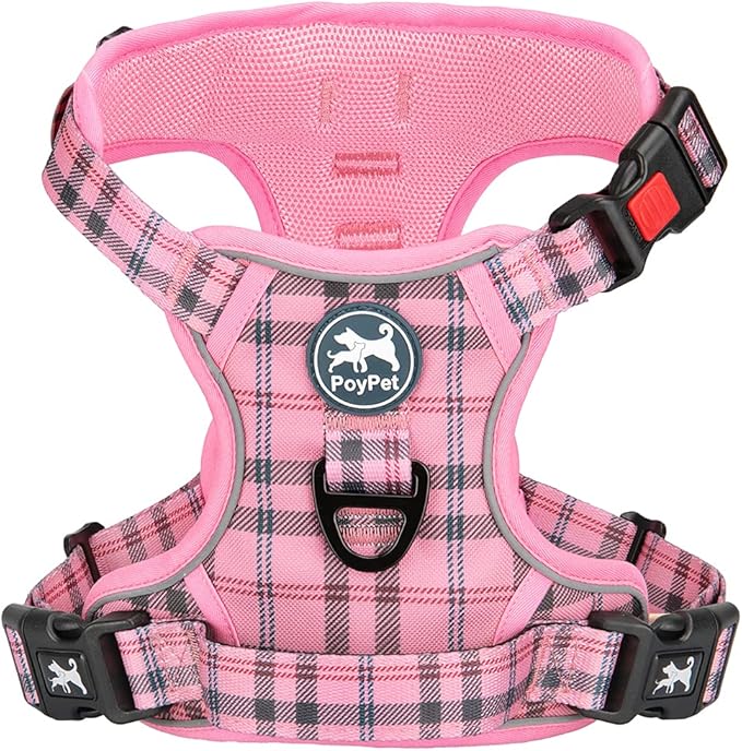 PoyPet No Pull Dog Harness, Reflective Adjustable No Choke Pet Vest with Front & Back 2 Leash Attachments, Soft Control Tr...