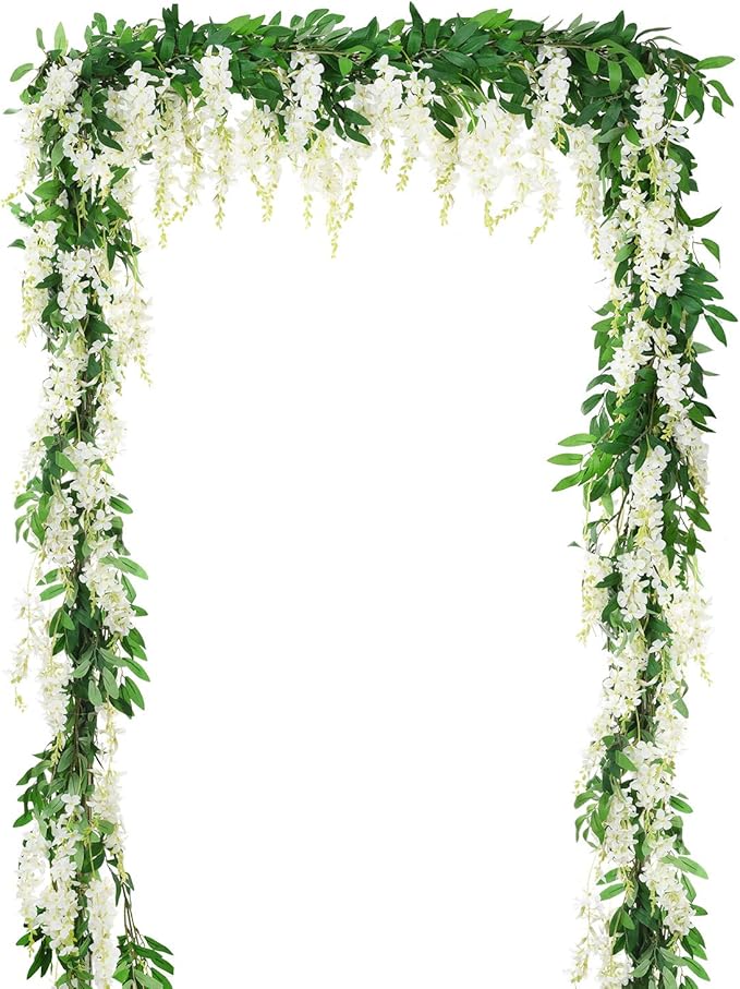 DearHouse 2Pcs 6Ft/Piece Artificial Flowers Wisteria Garland Artificial Wisteria Vine Hanging Flower Greenery Garland for ...