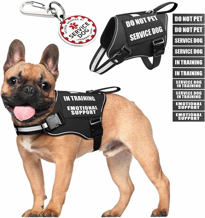 MOOGROU Service Dog Vest Harness+ID Tag+10 Patches,Metal Serivce Dog Tag&Reflective Emotional Support Dog Vest with Handle...