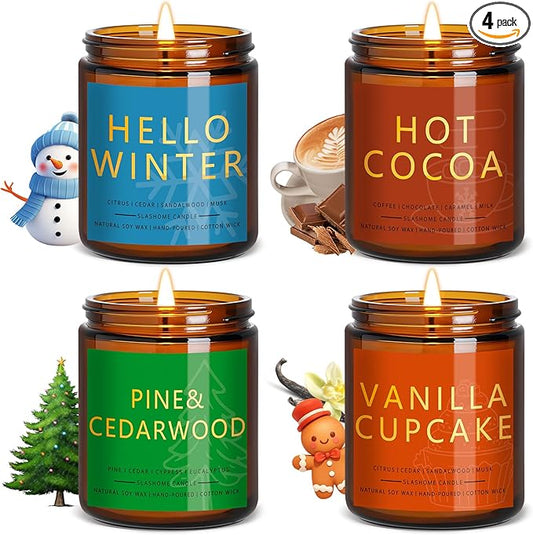 Winter Candle Gift Set, 4 Pack 7 oz Soy Scented Candles for Home, Christmas, Holiday & Birthday Gifts for Women & Men, Inc...
