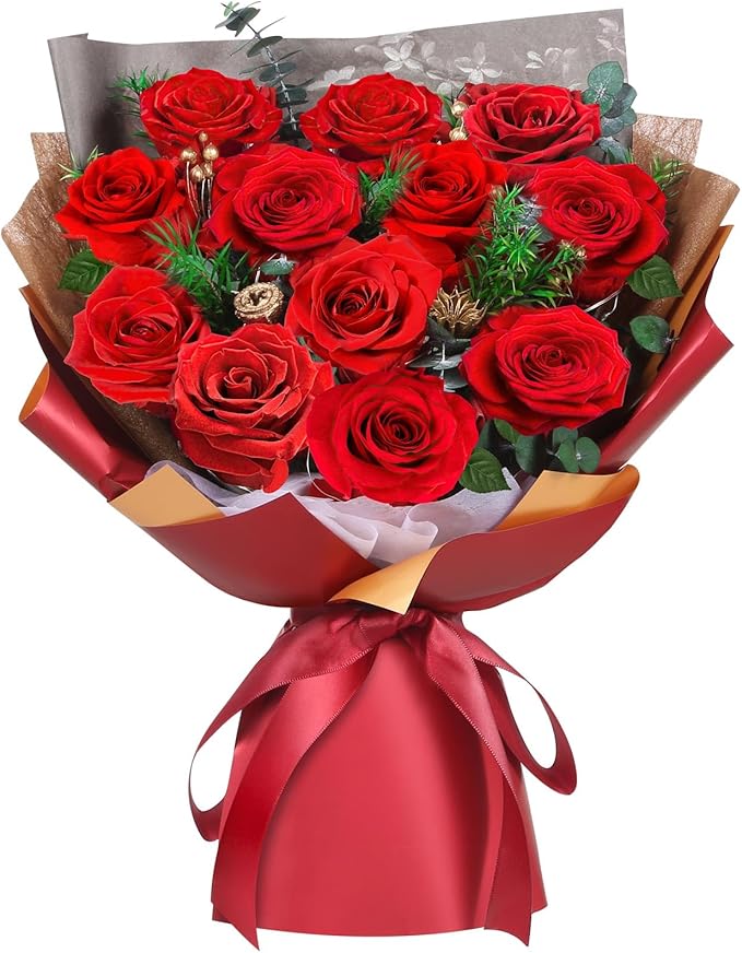 ADDWel 12 Preserved Red Roses Bouquet - Real Roses That Last Years, Romantic Anniversary & Birthday Gifts for Wife, Girlfr...