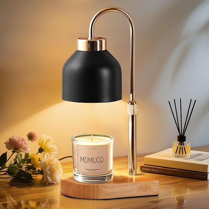 MOMIUCO Candle Warmer Lamp with Timer and Dimmer, Height Adjustable Wax Melt Warmer for Jar Candles, Modern Retro Black Gl...