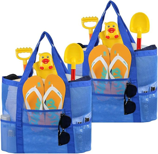 AMJ Oversized Mesh Beach Tote, Family Beach Bag for Toys & Vacation Essentials, 2Pcs