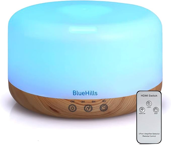 BlueHills Premium 1000 ML XL Essential Oil Diffuser Aromatherapy Humidifier with Remote Timer for Large Room Home 18 Hour ...