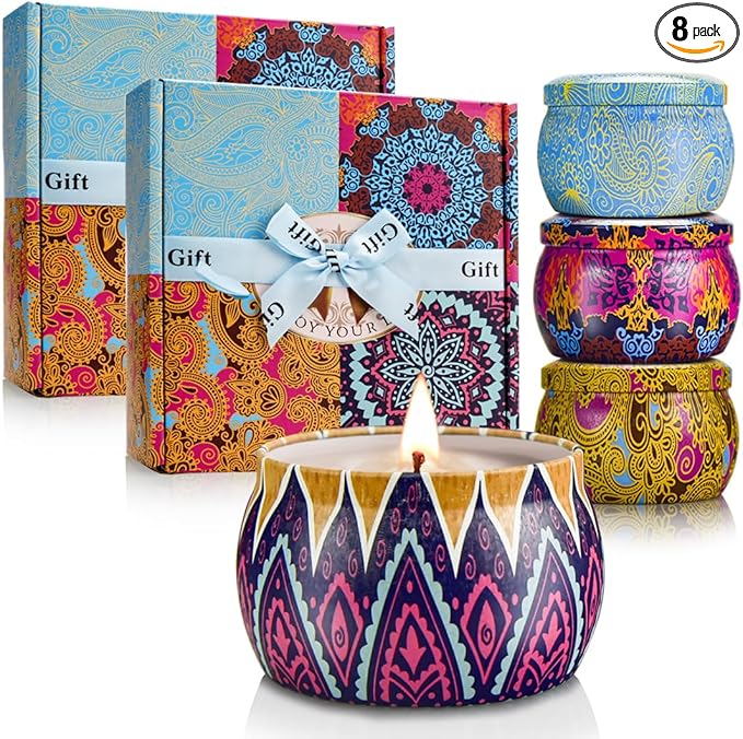 Candle Gift Set Bundle for Women, 2 Sets of 4 Scented Candles (8 Total), 8% Essential Oils, 240H Long Burning Aromatherapy...