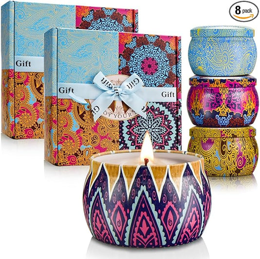 Candle Gift Set Bundle for Women, 2 Sets of 4 Scented Candles (8 Total), 8% Essential Oils, 240H Long Burning Aromatherapy...