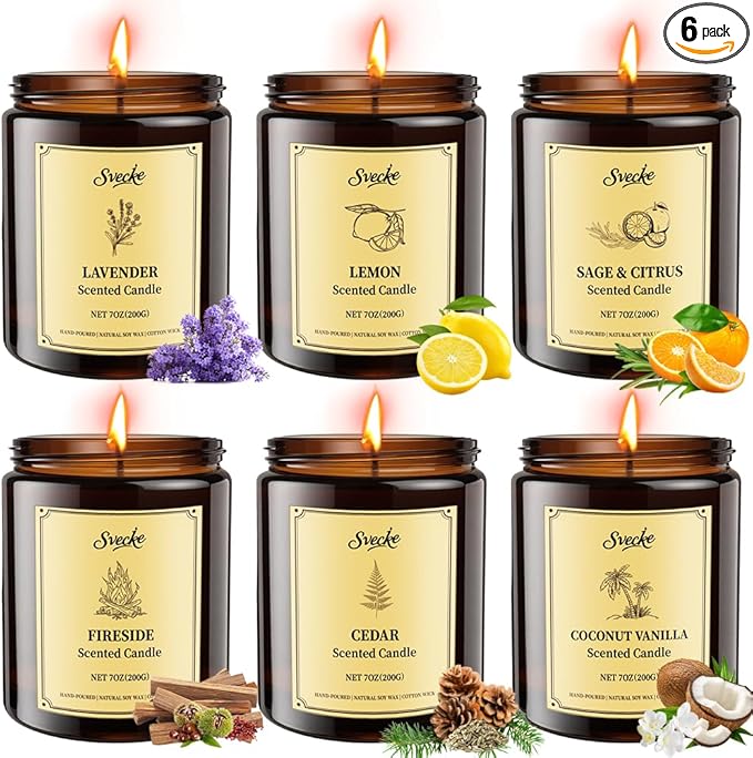 SVECKE 6 Pack 42oz Fall Scented Candles, Soy Wax Candles for Home, Aromatherapy Candle Gift Set for Women Men, Long Lastin...