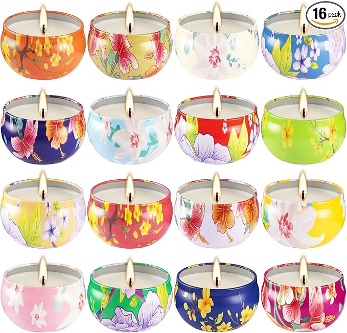 16 Pack 2.5oz Ladies Scented Candle Flower Set - Unique Decorative Gifts for Home, Women's Day, Birthdays, Bridesmaids, An...