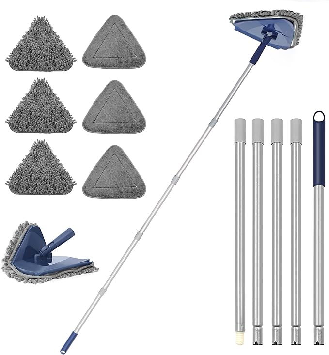JEHONN Wall Cleaner Mop with Long Handle 82 Inches, 3-in-1 Ceiling Cleaning Tool Duster with 6 Replacement Microfiber Chen...