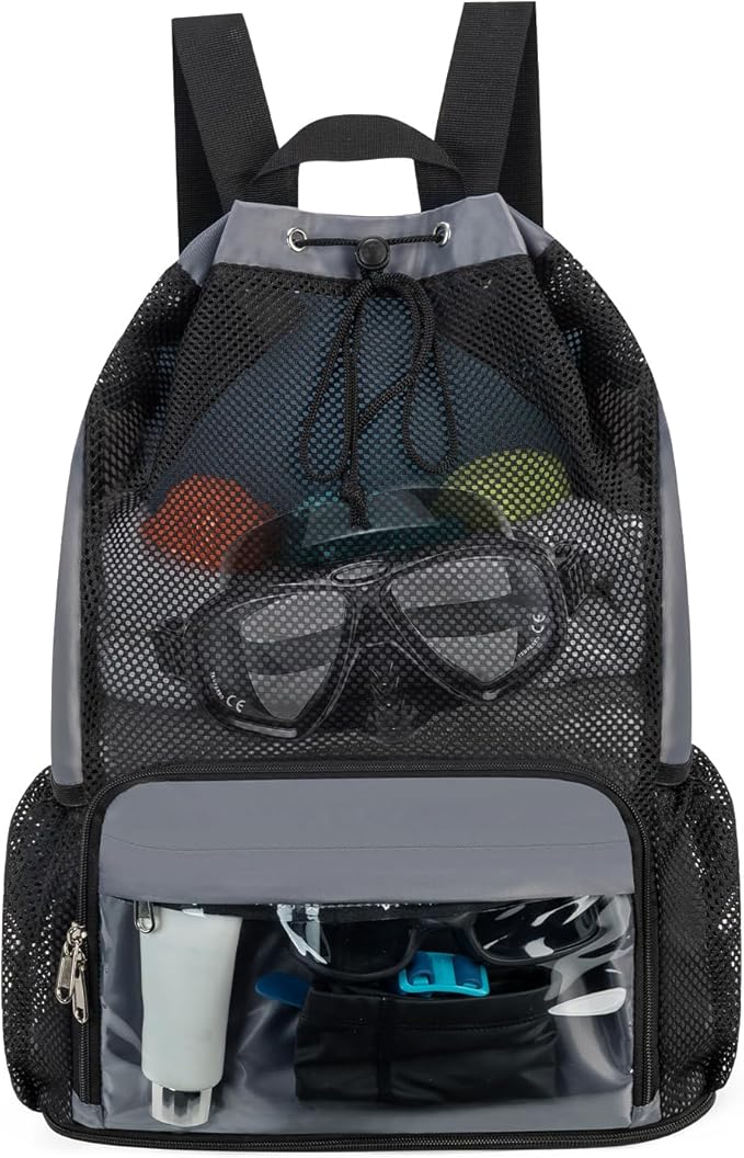 ecosmile Drawstring Backpack Sandproof Beach Backpack with Shoe Compartment & Wet Pocket Waterproof Mesh Swim Bag Pool Bag...
