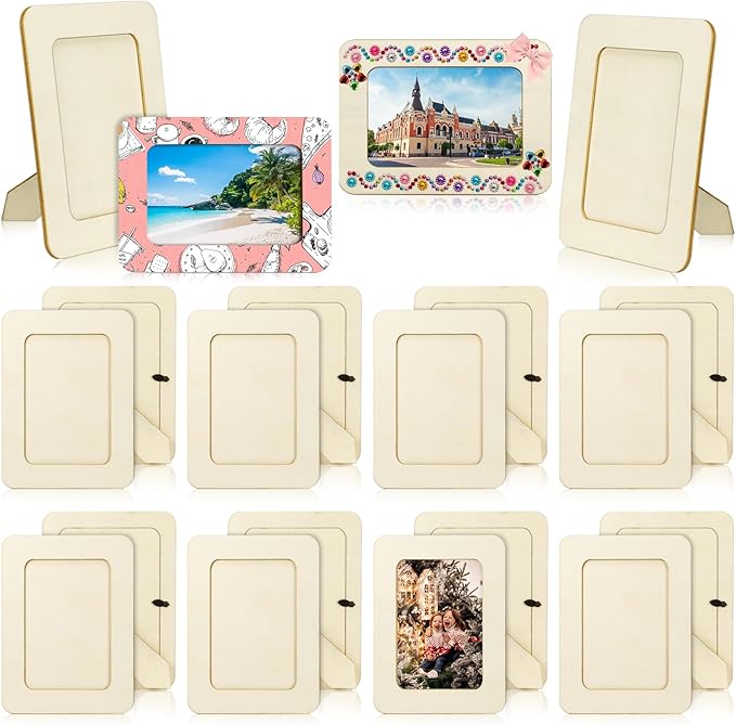 VOKOY 20 Pack Wooden Picture Frames for Crafts, DIY Wood Craft Picture Frames Bulk for 4" x 6" Photos,Unfinished Standing ...