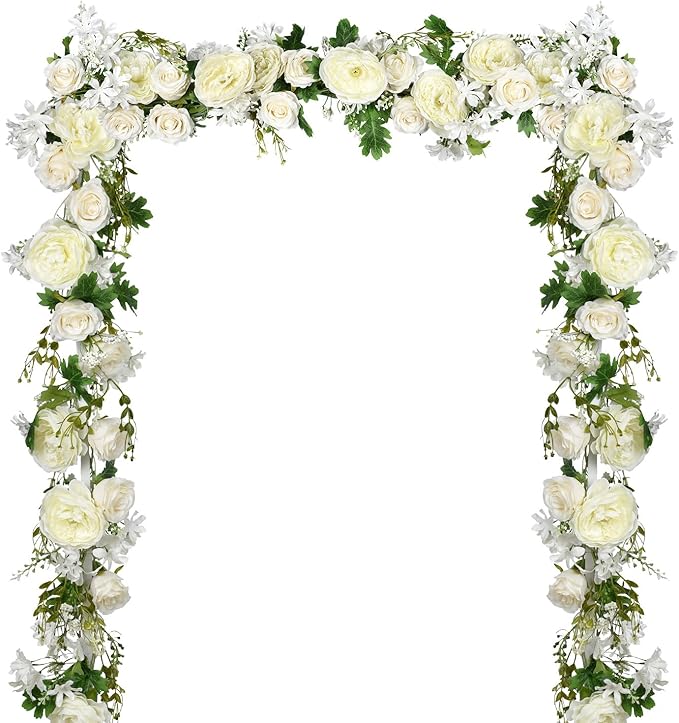 DearHouse 2Pack Artificial Peony Flower Garland - Silk Peony Garland with White Flowers for Wedding Party Table Decoratio...
