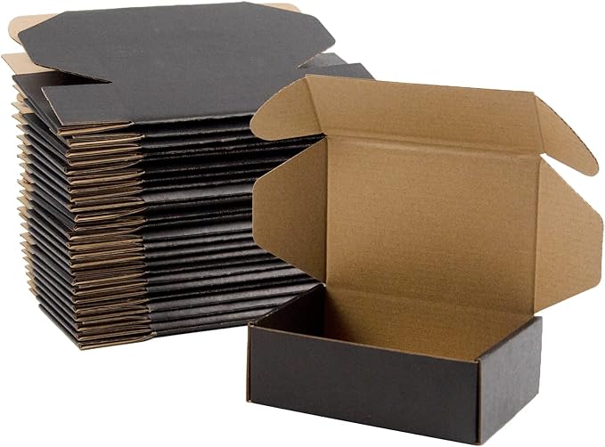 Sodissa 6x4x2 Inches Shipping Boxes Pack of 25, Packaging Corrugated Cardboard Mailer Boxes for Small Bussiness, Black