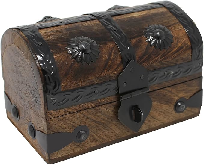 Nautical Cove Treasure Chest Keepsake and Decorative Wood Box (Small 5x3x3.25) - Storage Box, Wooden Box with Hinged Lid, ...