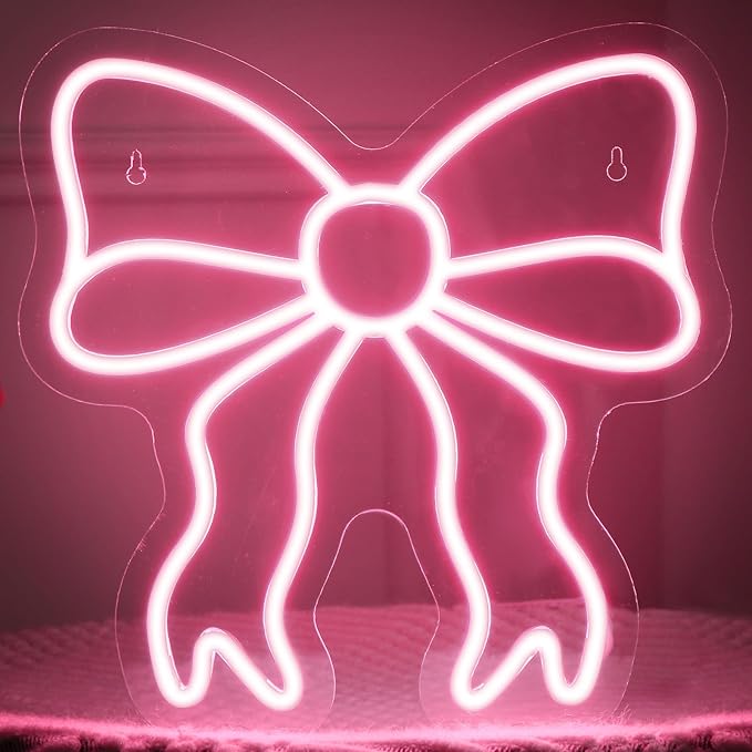 Retisee Pink Bow LED Neon Sign Bedroom Women Room Neon Light Sign Coquette Aesthetic Home Wall Preppy Dorm Beauty Room Sal...