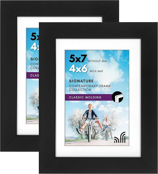 Americanflat 5x7 Picture Frame with Shatter-Resistant Glass - Set of 2 - Use as 4x6 Frame with Mat or Display 5x7 Photo Wi...